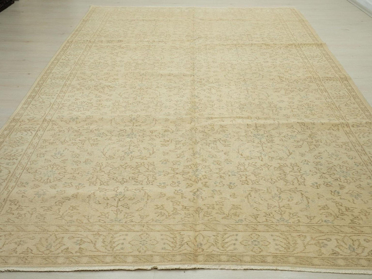 Vintage Turkish Handmade Oushak Rug: 7'X10.5' Ft,Neutral Colors Home Living Decor Floral Rugs