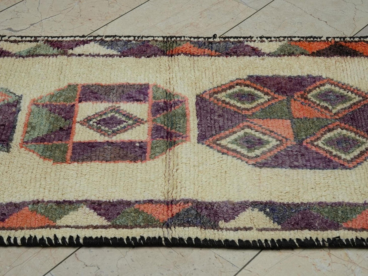 Handmade Turkish Anatolian Wool Rug Runner:  Farmhouse Decor Long Rugs 2,7"x12" Feet.