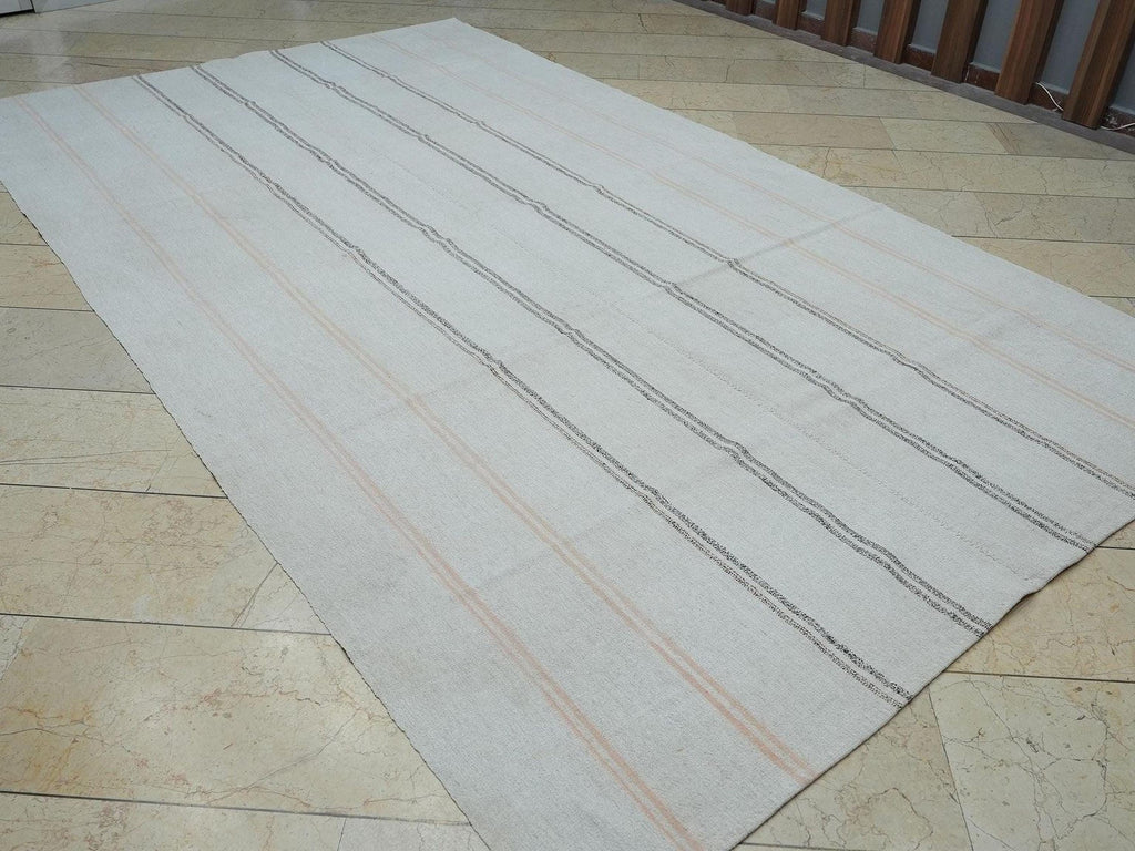 Sweden Style Striped Turkish Kilim Rug,7x12 Natural ivory Gray Home Living Decor Rugs