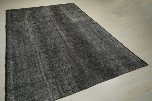 6x9 Vintage Black Goat Hair Kilim Rug: Undyed Flat Weave Rugs