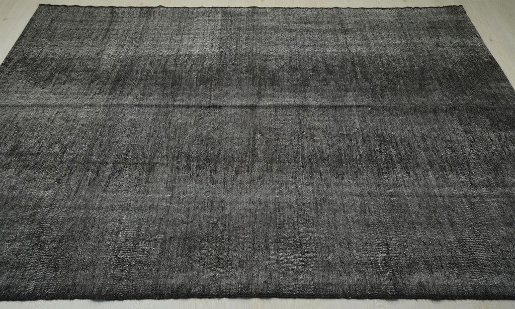 6x9 Vintage Black Goat Hair Kilim Rug: Undyed Flat Weave Rugs