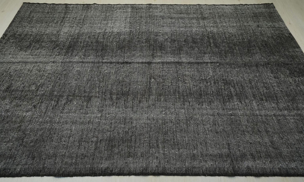 6x9 Vintage Black Goat Hair Kilim Rug: Undyed Flat Weave Rugs