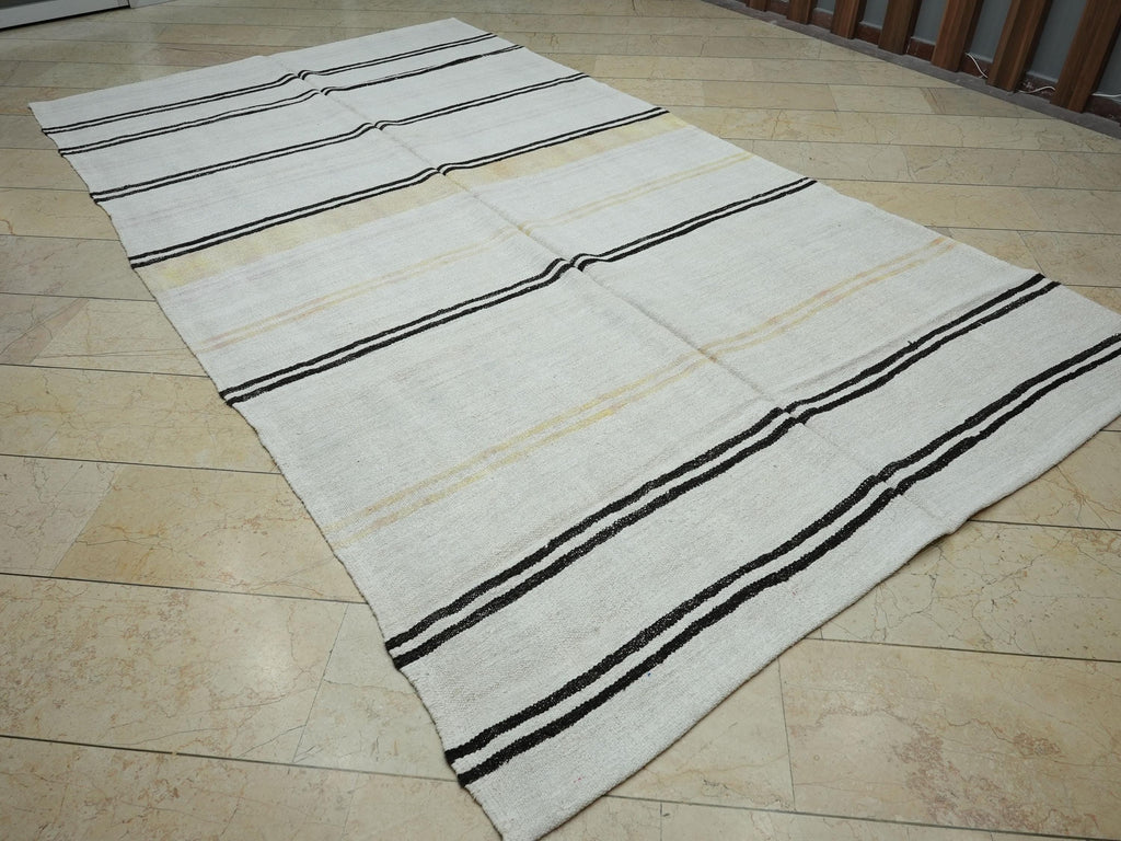 Seasonal Minimal Decor Striped Hemp Kilim Rug: Handwoven Turkish  Eco-Friendly Rugs 7x11,6 Ft.