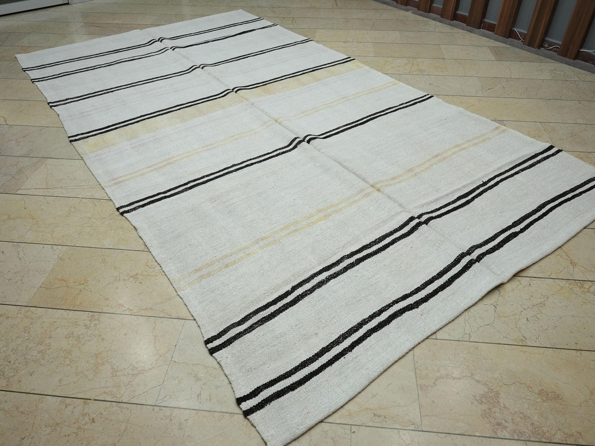 Seasonal Minimal Decor Striped Hemp Kilim Rug: Handwoven Turkish  Eco-Friendly Rugs 7x11,6 Ft.