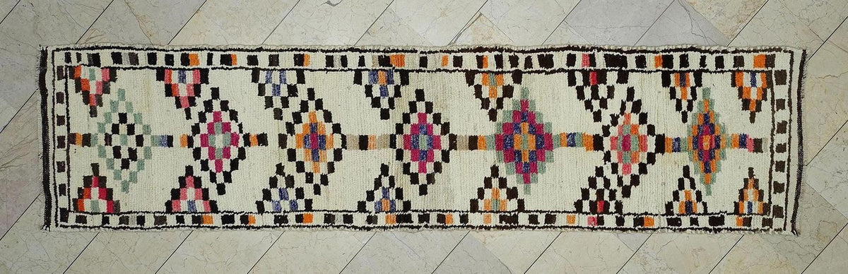 Neutral Color Handmade Wool Rug Runner: Mid Century Modern Farmhouse Decor Rugs, 2.6x10.9 Ft
