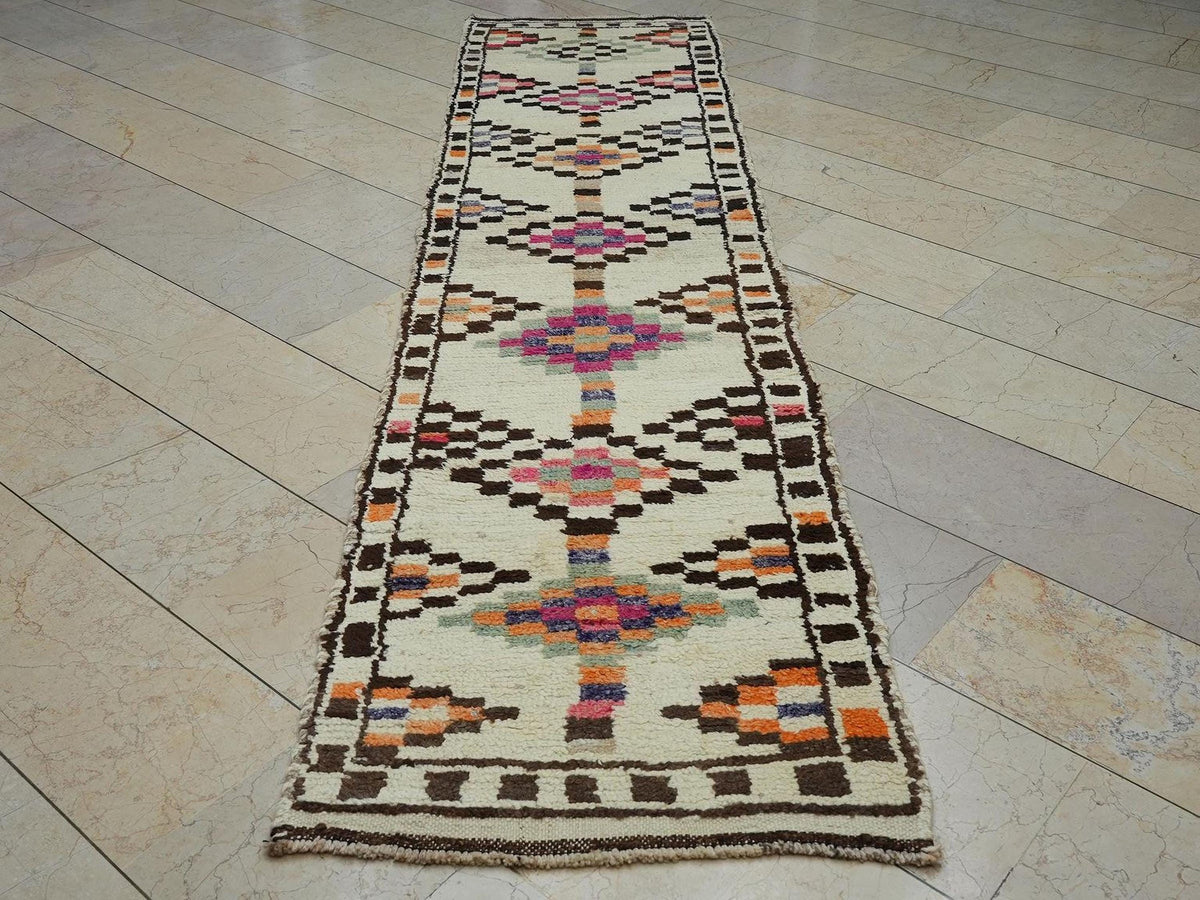 Neutral Color Handmade Wool Rug Runner: Mid Century Modern Farmhouse Decor Rugs, 2.6x10.9 Ft