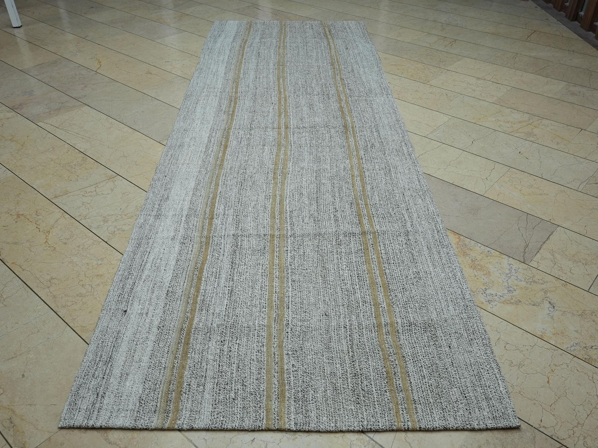 4x12 Flat Weave Gray Turkish Kilim Rug Runner:Mid Century Modern Wide & long Rugs.