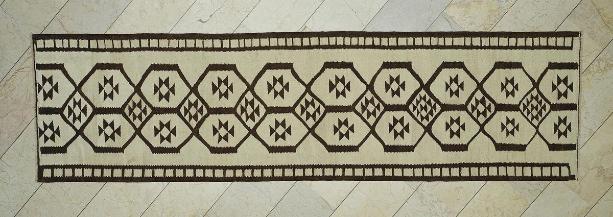 Turkish Kilim Rug Runner: 3x11 Primitive Design Flat Weave Rugs