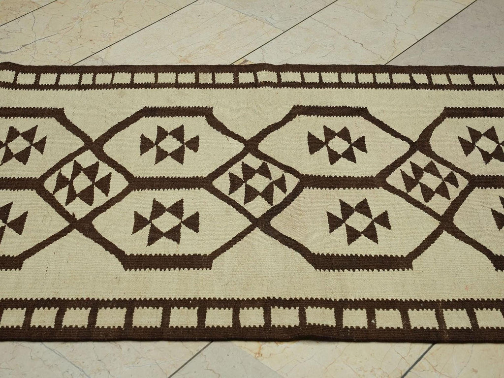 Turkish Kilim Rug Runner: 3x11 Primitive Design Flat Weave Rugs