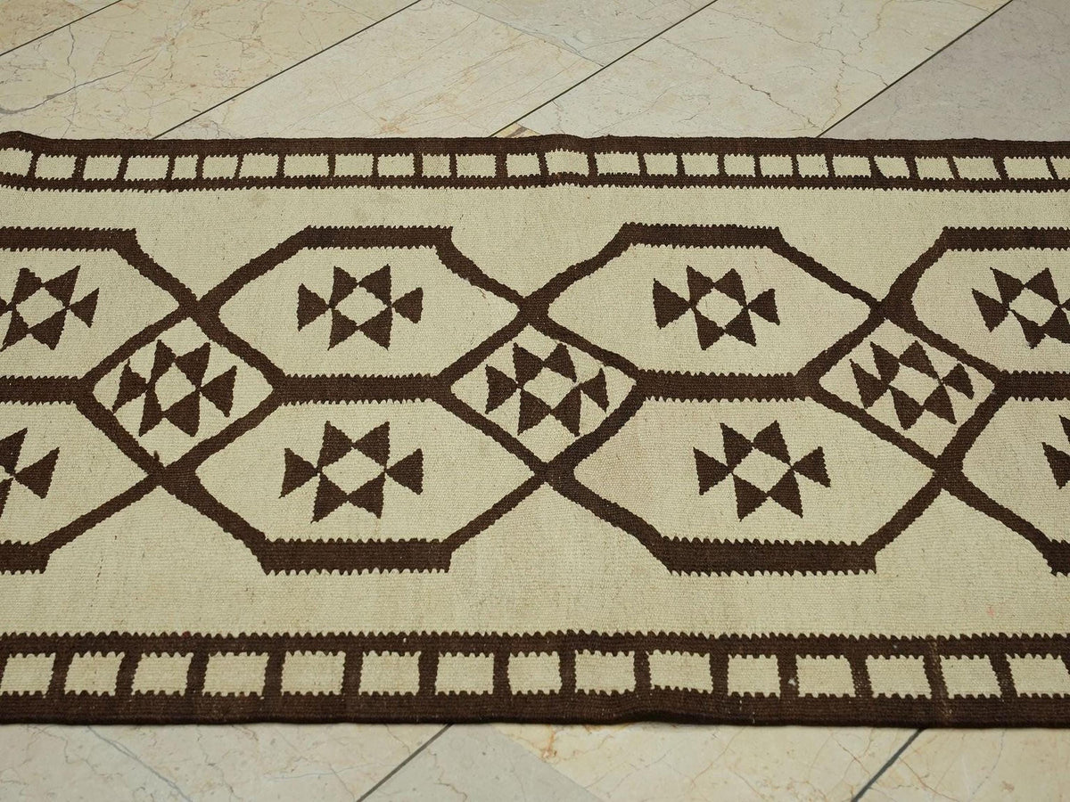 Turkish Kilim Rug Runner: 3x11 Primitive Design Flat Weave Rugs