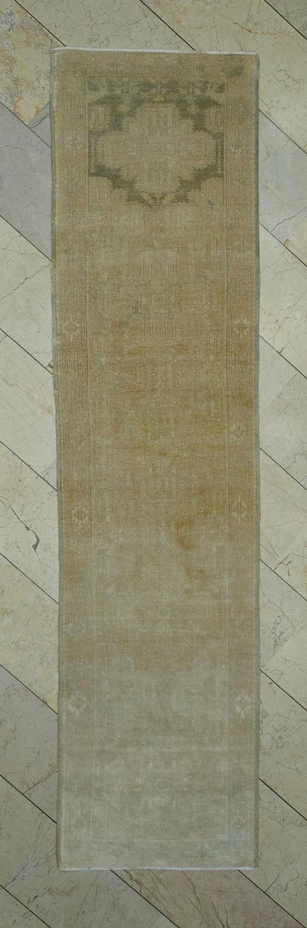 Narrow Mid Century Modern Rug Runner: 2.5x9.8 Ft,Faded Color Turkish Vintage Rugs