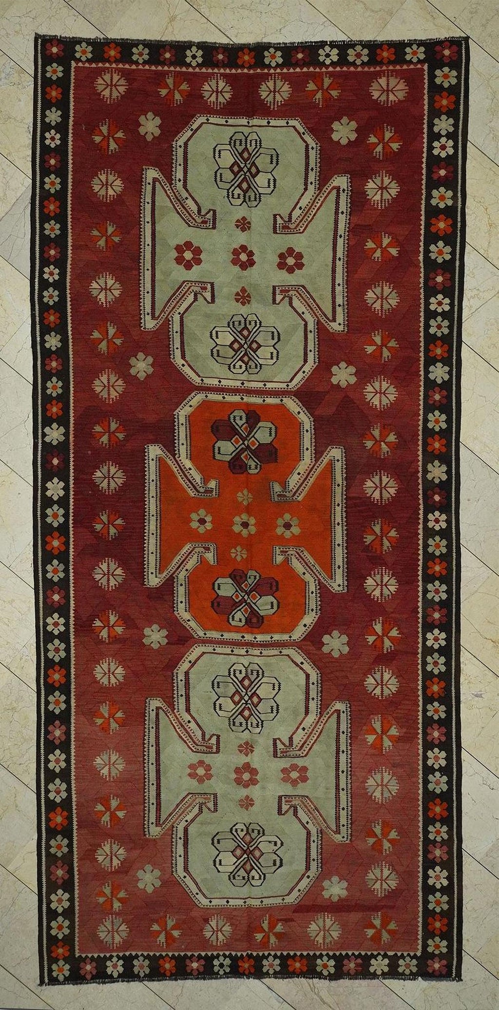 Old Turkish Kilim Rug: 5,6x11,9 Feet, Antique Home Decor Handwoven Area Rugs.