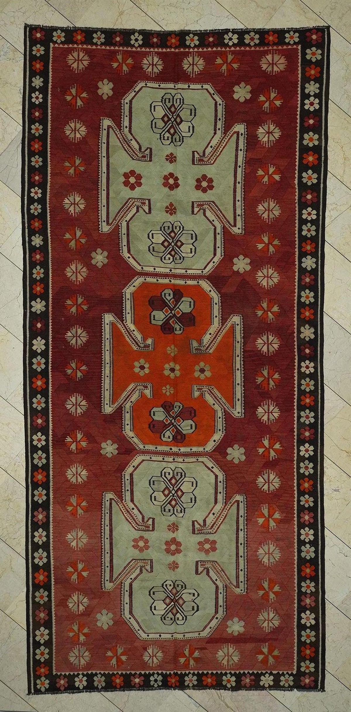 Old Turkish Kilim Rug: 5,6x11,9 Feet, Antique Home Decor Handwoven Area Rugs.