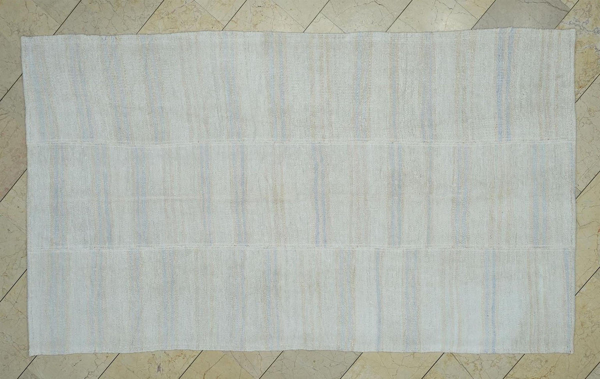 Scandinavian Home Style Handmade Hemp Kilim Rug: 5x9 Vintage Turkish Stripe Rugs.