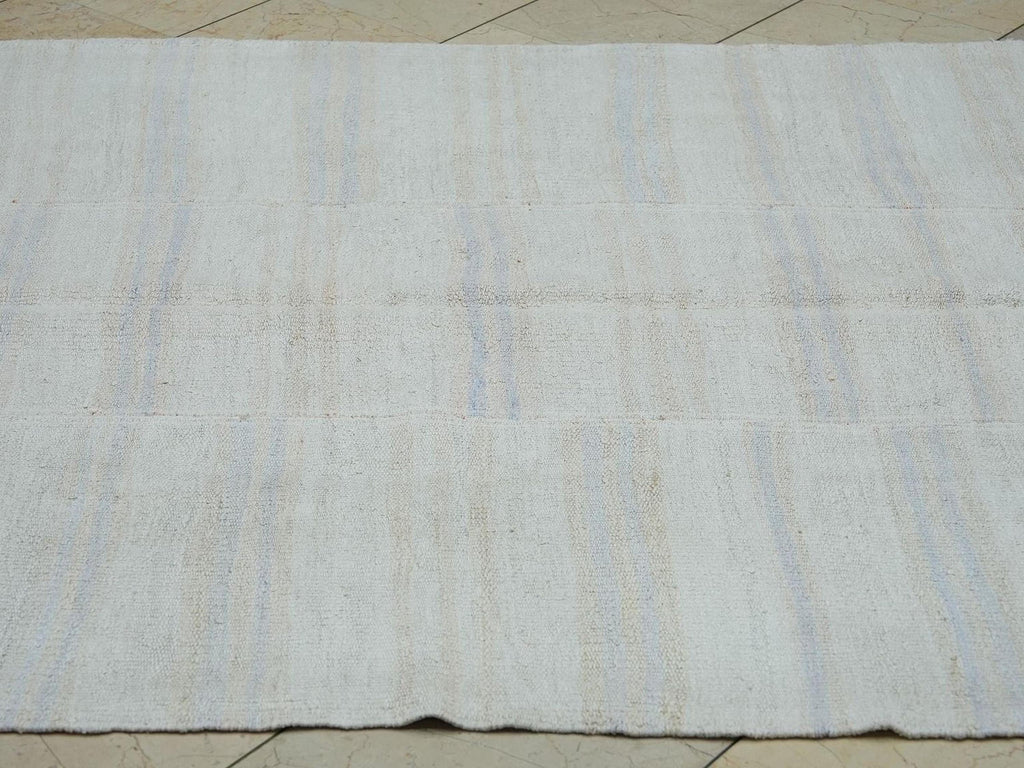 Scandinavian Home Style Handmade Hemp Kilim Rug: 5x9 Vintage Turkish Stripe Rugs.
