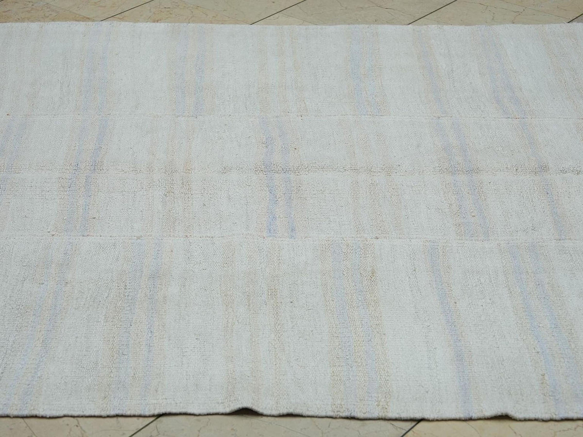 Scandinavian Home Style Handmade Hemp Kilim Rug: 5x9 Vintage Turkish Stripe Rugs.
