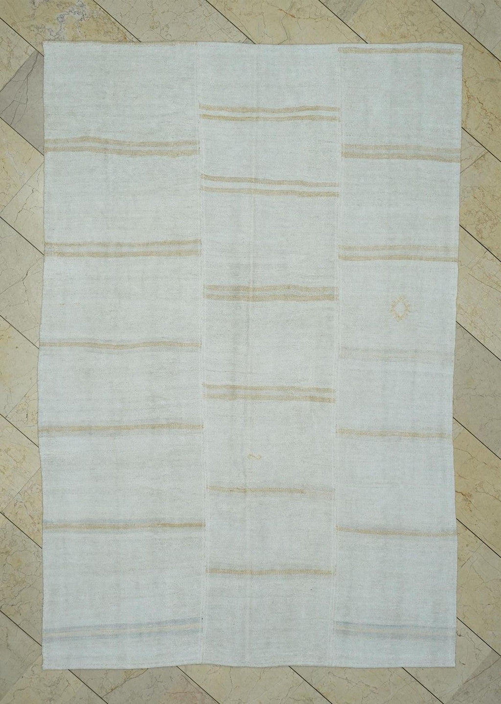 Sweden Home Style Patchwork Hemp Kilim Rug: 5.6 x 8.3 ft, Broken Stripe Rugs.