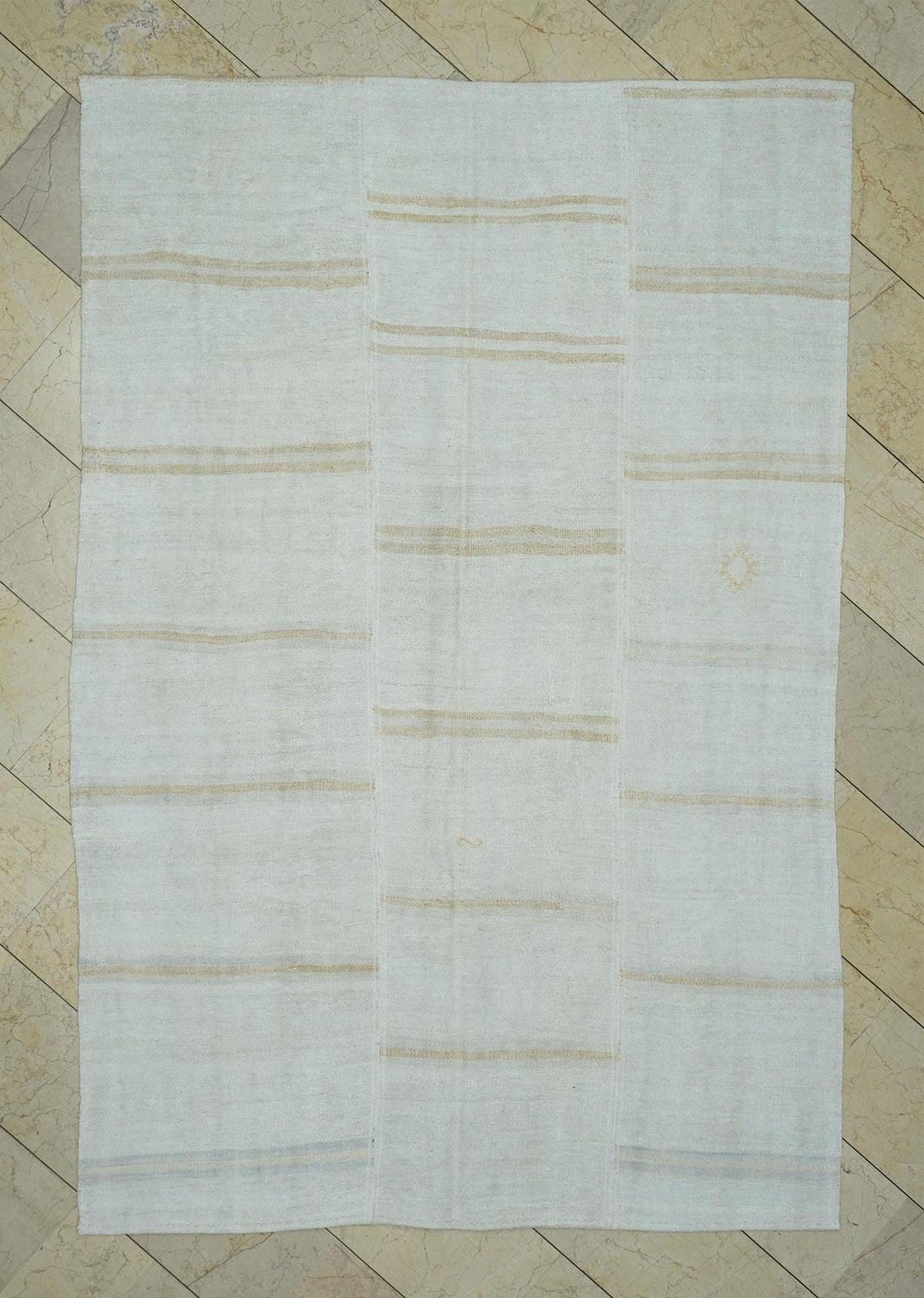 Sweden Home Style Patchwork Hemp Kilim Rug: 5.6 x 8.3 ft, Broken Stripe Rugs.