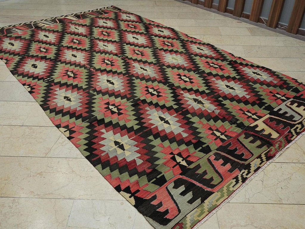 Vintage Turkish Kilim Rug: 6.5"x11.6" Handwoven Flat-weave Rugs
