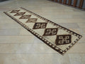 Handmade Turkish Wool Rug Runner: Brown & Cream Home Hallway Decor Rugs 3x10 Feet.