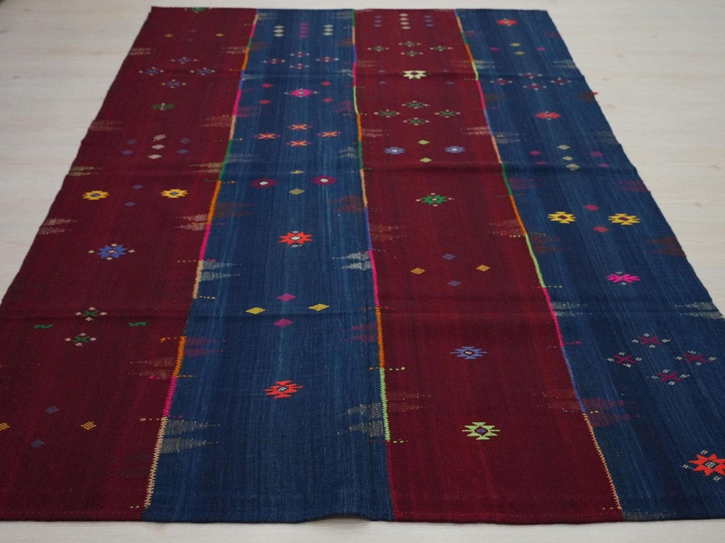 Vintage Turkish Kilim Rug: Red and Blue Flat Weave Rugs 5.7x8 ft.