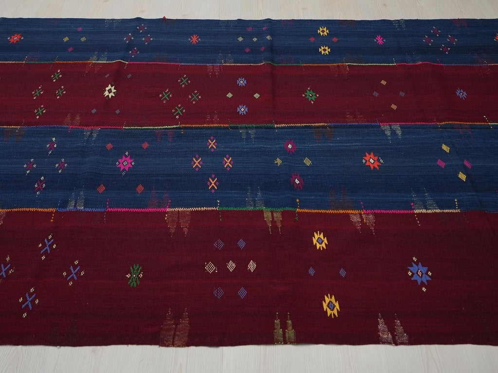 Vintage Turkish Kilim Rug: Red and Blue Flat Weave Rugs 5.7x8 ft.