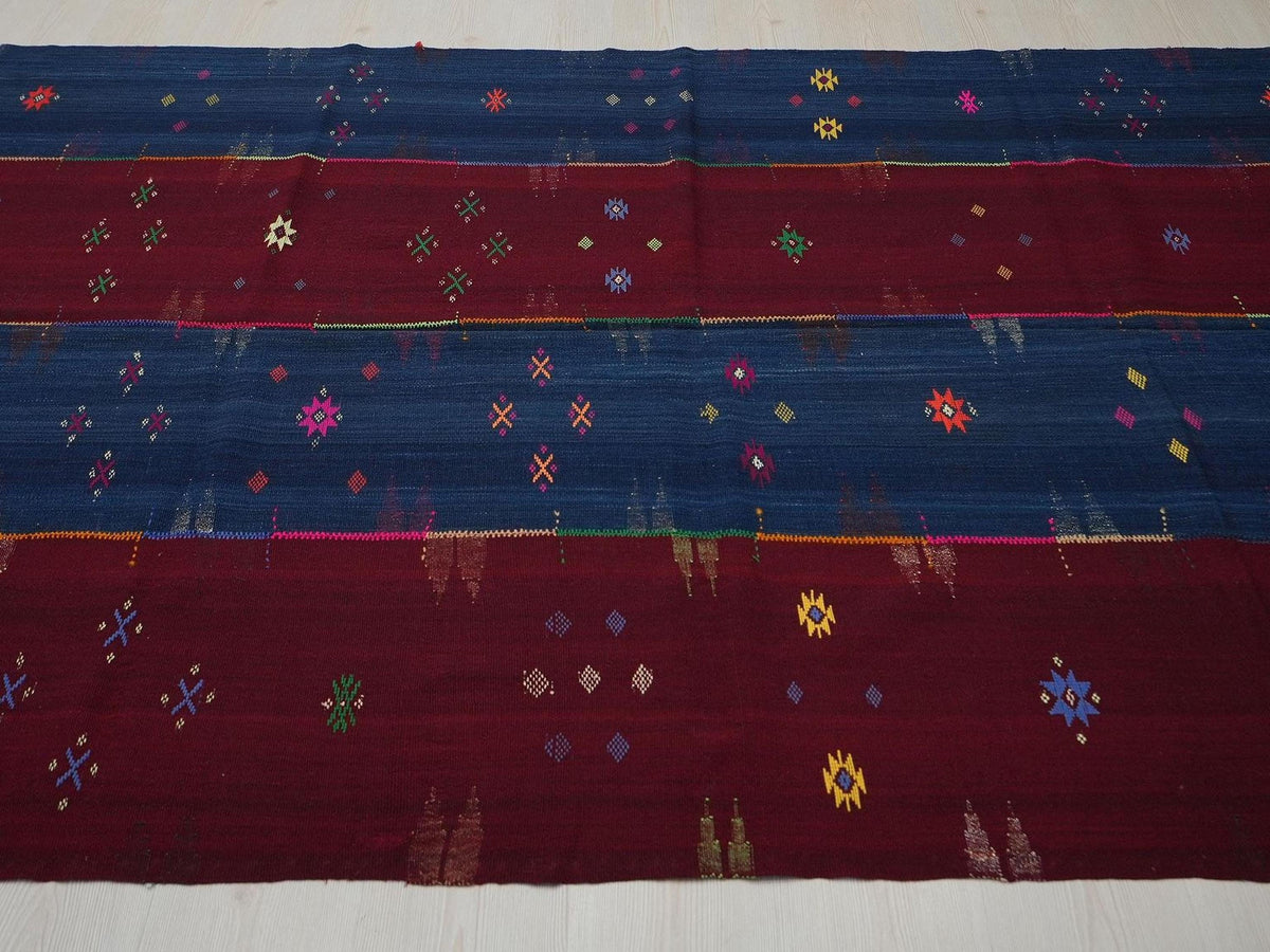 Vintage Turkish Kilim Rug: Red and Blue Flat Weave Rugs 5.7x8 ft.