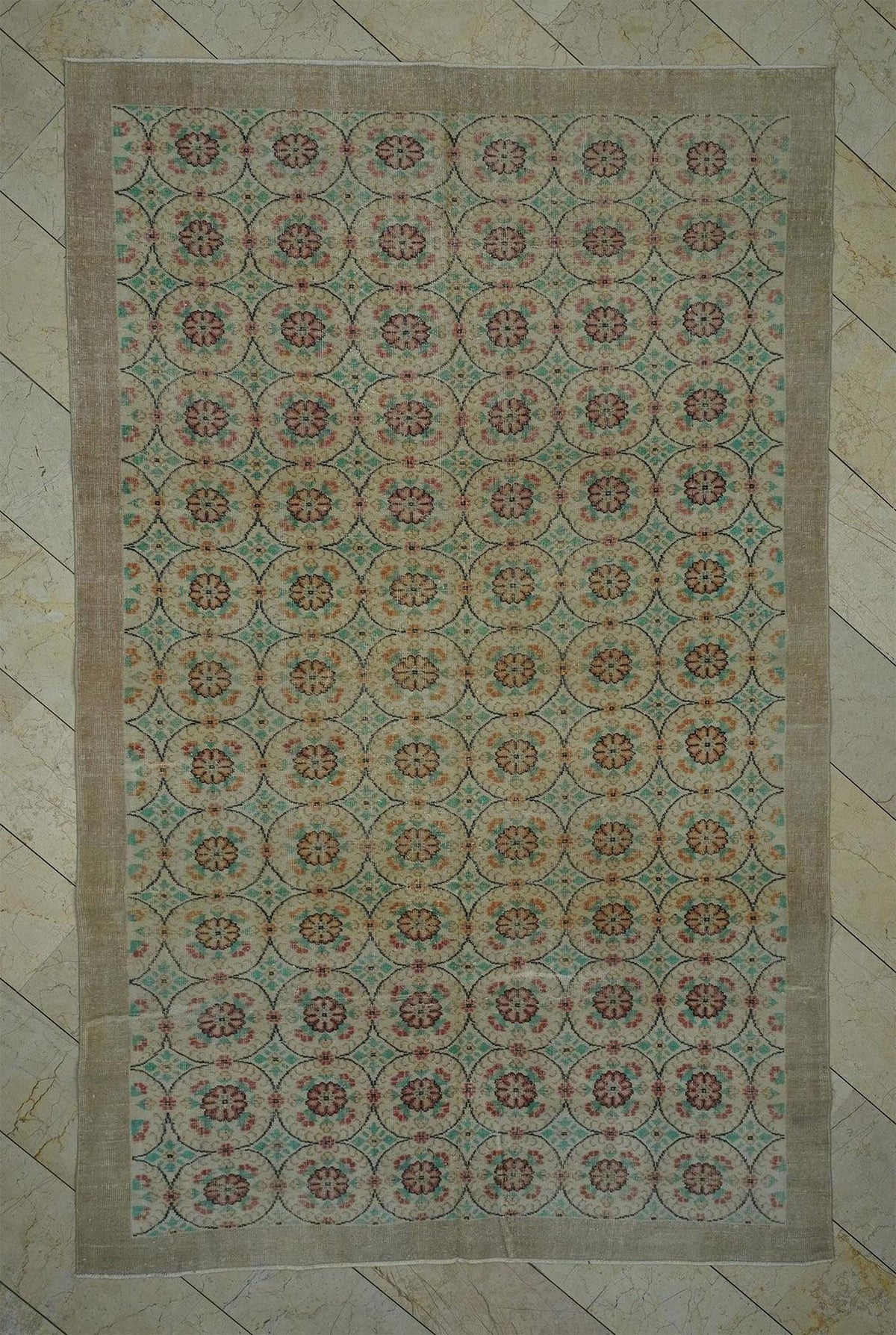 Vintage Large Oushak Rug: 6.4x10.3 Feet,Seasonal Decor Handwoven Turkish Rugs.