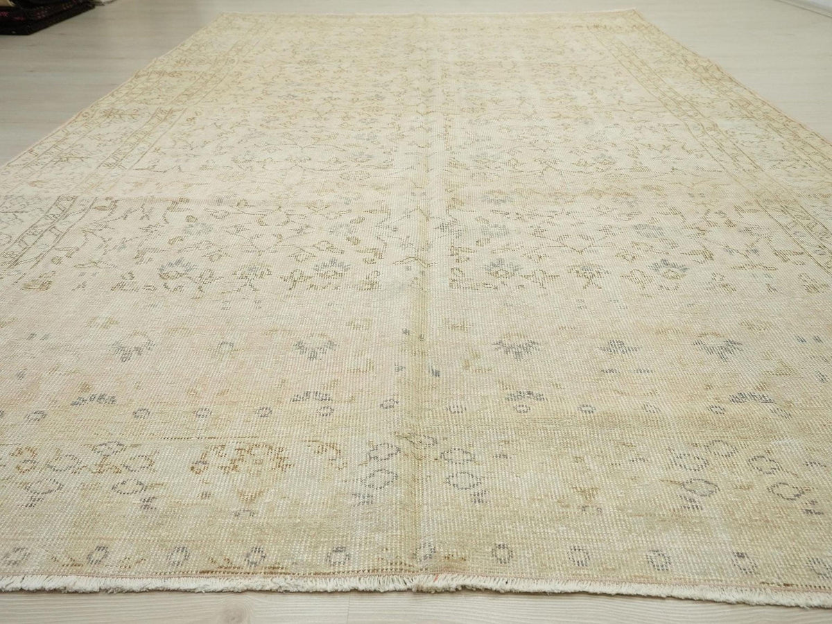 Large Vintage Oushak Rug: 6.9"x10.5' Pastel Bohemian Turkish Carpet