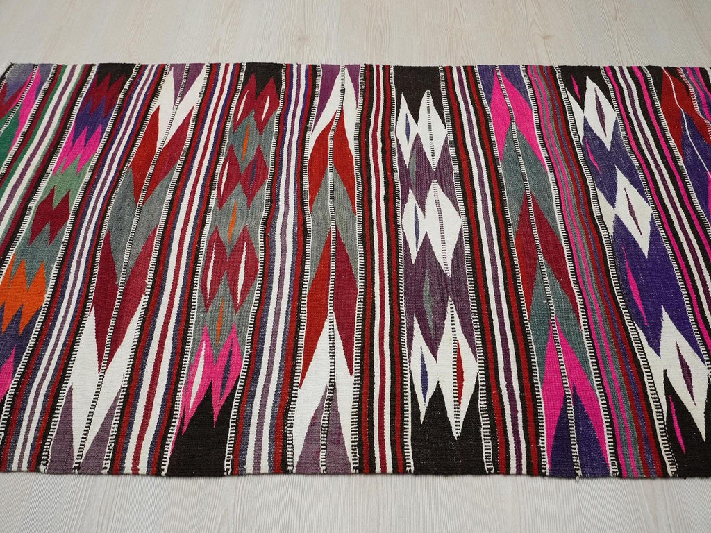 Small Size Pink Stripe Turkish Kilim Rug: Handwoven Home Living Decor Rugs 3.4x5.6 ft.