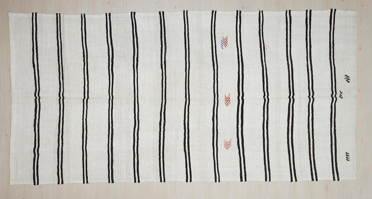 Minimalist Dark Brown Stripe Organic Hemp Kilim Rug: Mid-Century Modern Decor Rugs ,6,6x13,2 Ft