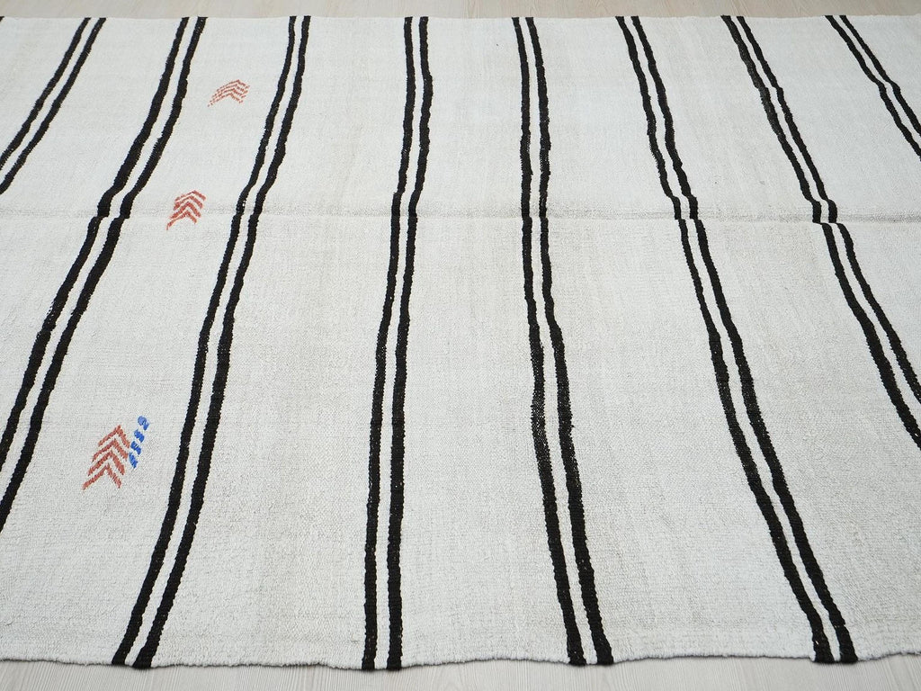Minimalist Dark Brown Stripe Organic Hemp Kilim Rug: Mid-Century Modern Decor Rugs ,6,6x13,2 Ft