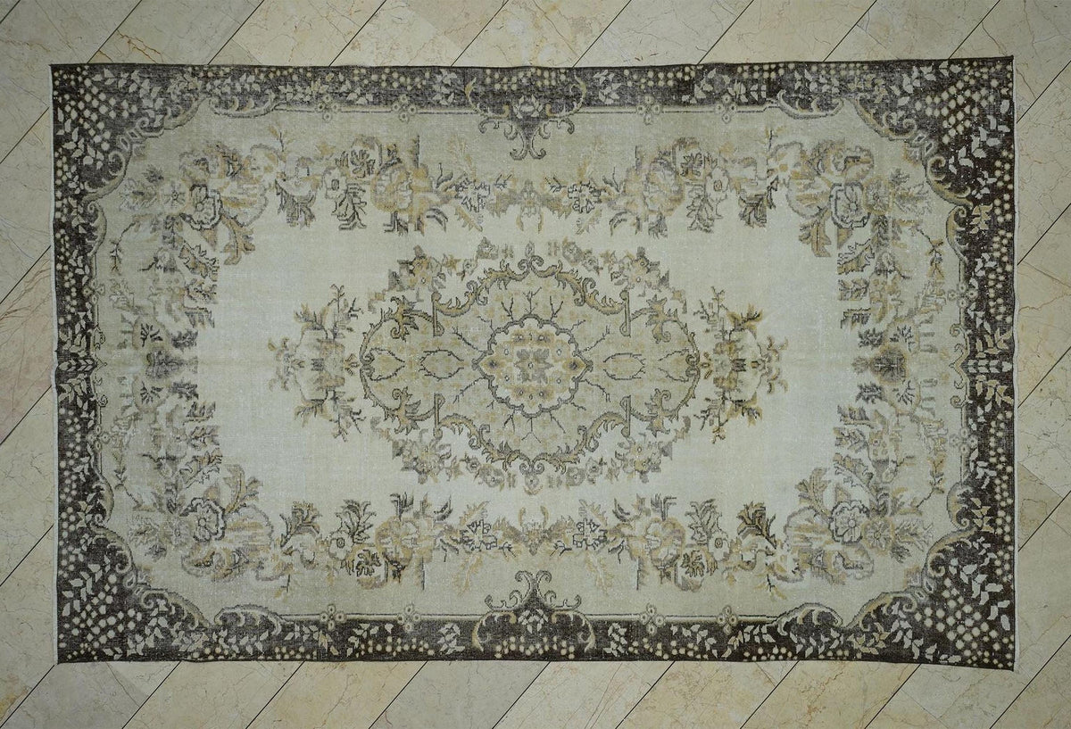 Large Vintage Turkish Carpet Rug: 6.6x10.2 Ft,Mid Century Modern Home Decor Oushak Rugs