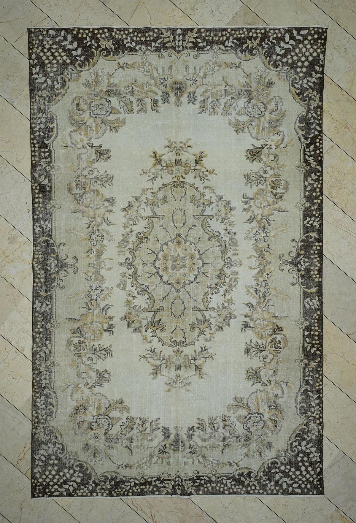 Large Vintage Turkish Carpet Rug: 6.6x10.2 Ft,Mid Century Modern Home Decor Oushak Rugs