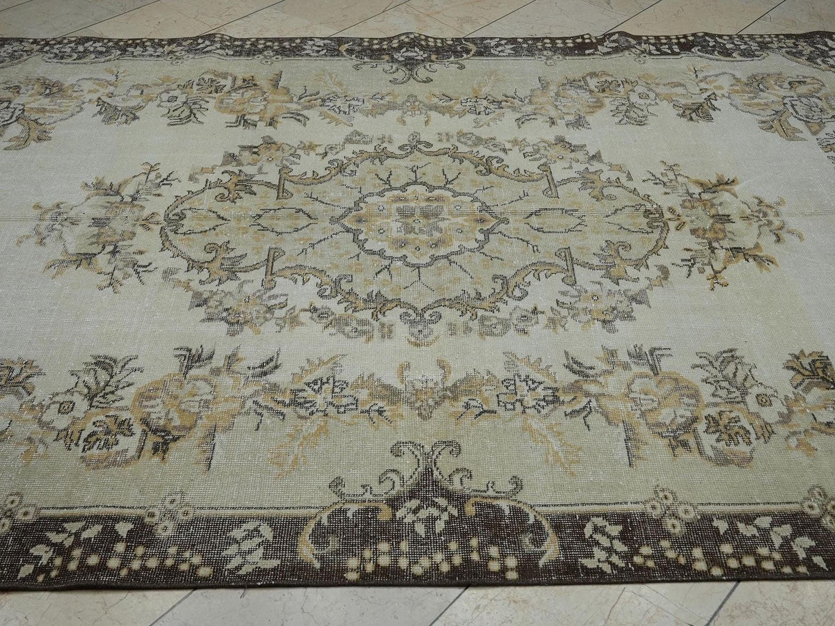Large Vintage Turkish Carpet Rug: 6.6x10.2 Ft,Mid Century Modern Home Decor Oushak Rugs