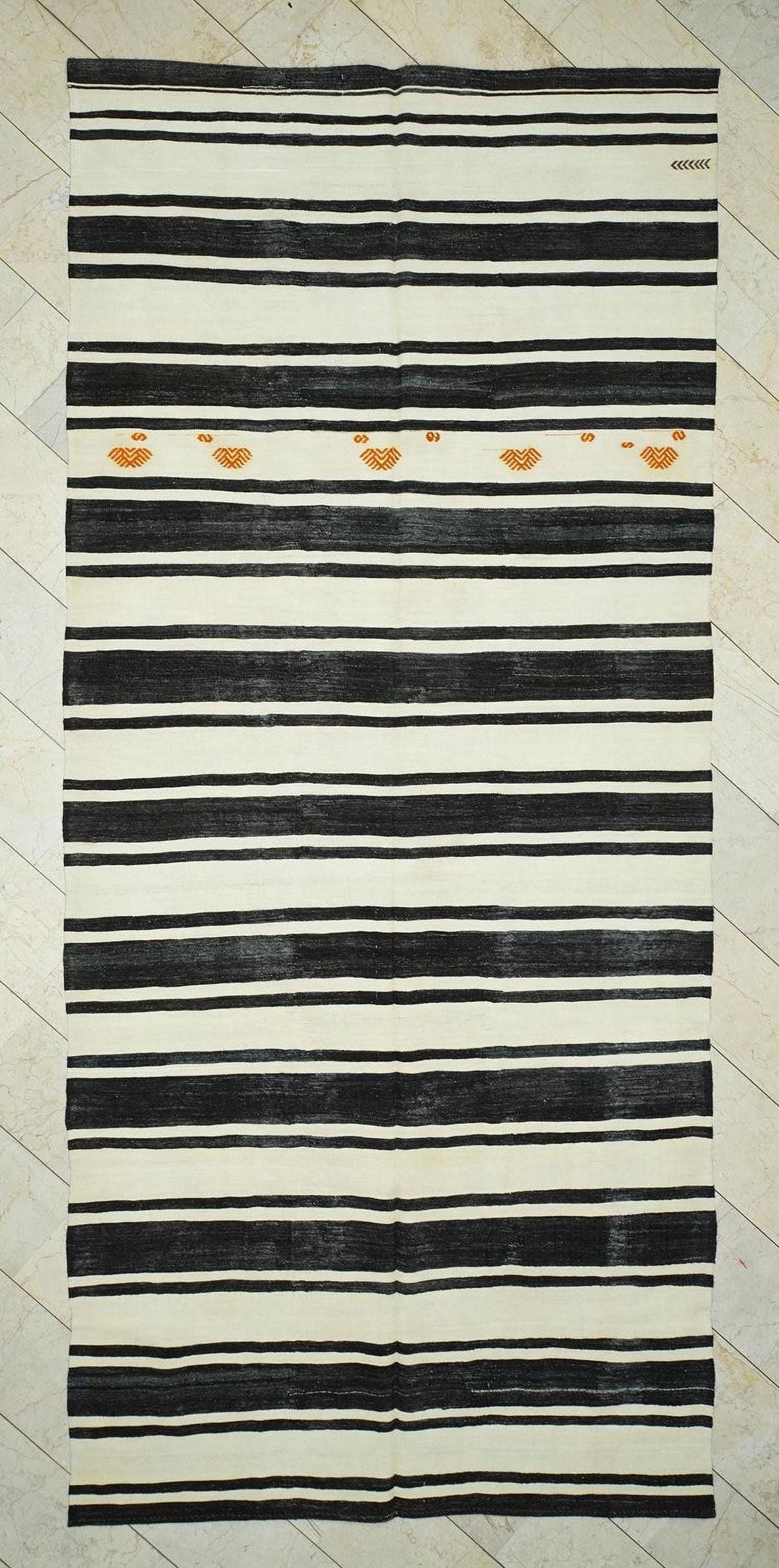 Striped Turkish Kilim Rug: Mid-Century Modern Farmhouse Decor Natural Rugs, 6,1x13,8 Feet.
