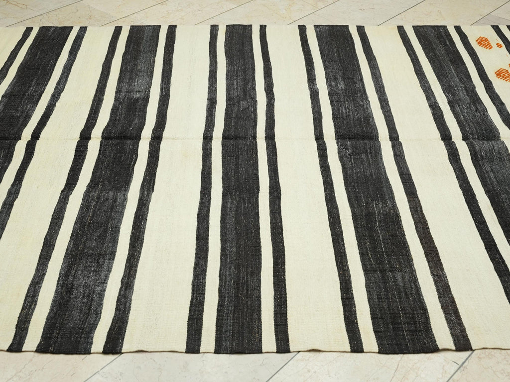 Striped Turkish Kilim Rug: Mid-Century Modern Farmhouse Decor Natural Rugs, 6,1x13,8 Feet.