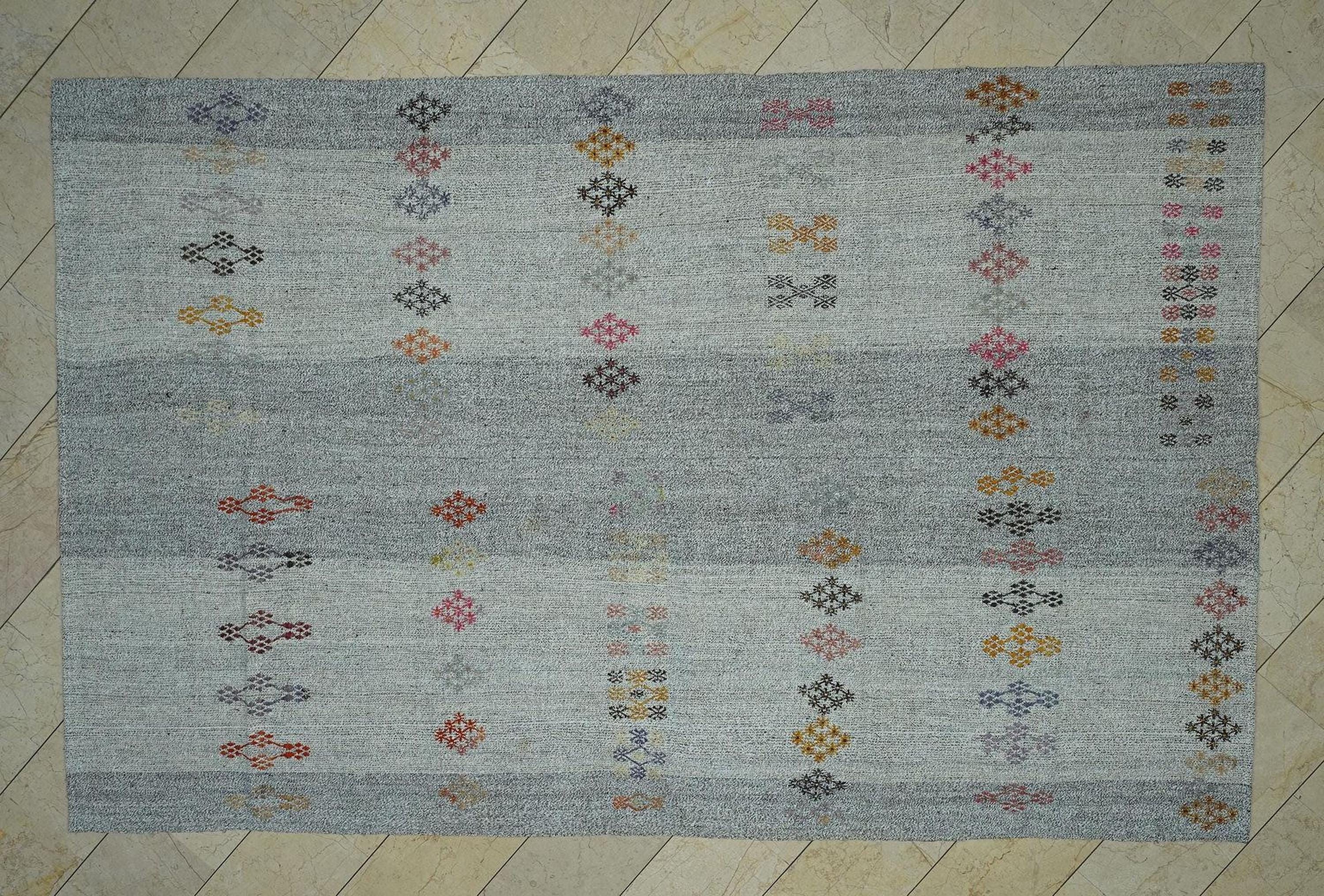 7x11 Large Natural Gray Kilim Rug: Mid-Century Modern Home Living Handwoven Rugs.