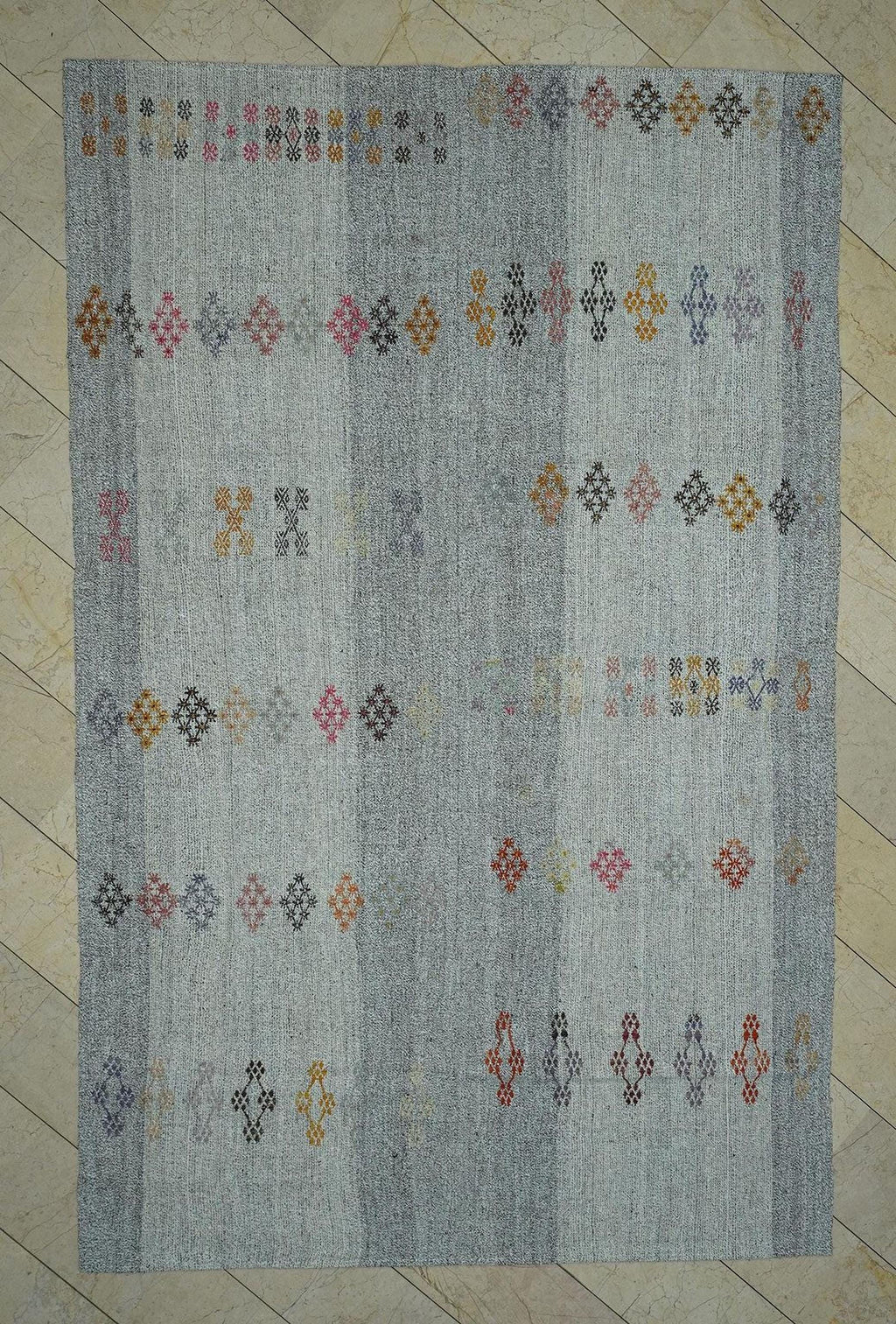 7x11 Large Natural Gray Kilim Rug: Mid-Century Modern Home Living Handwoven Rugs.
