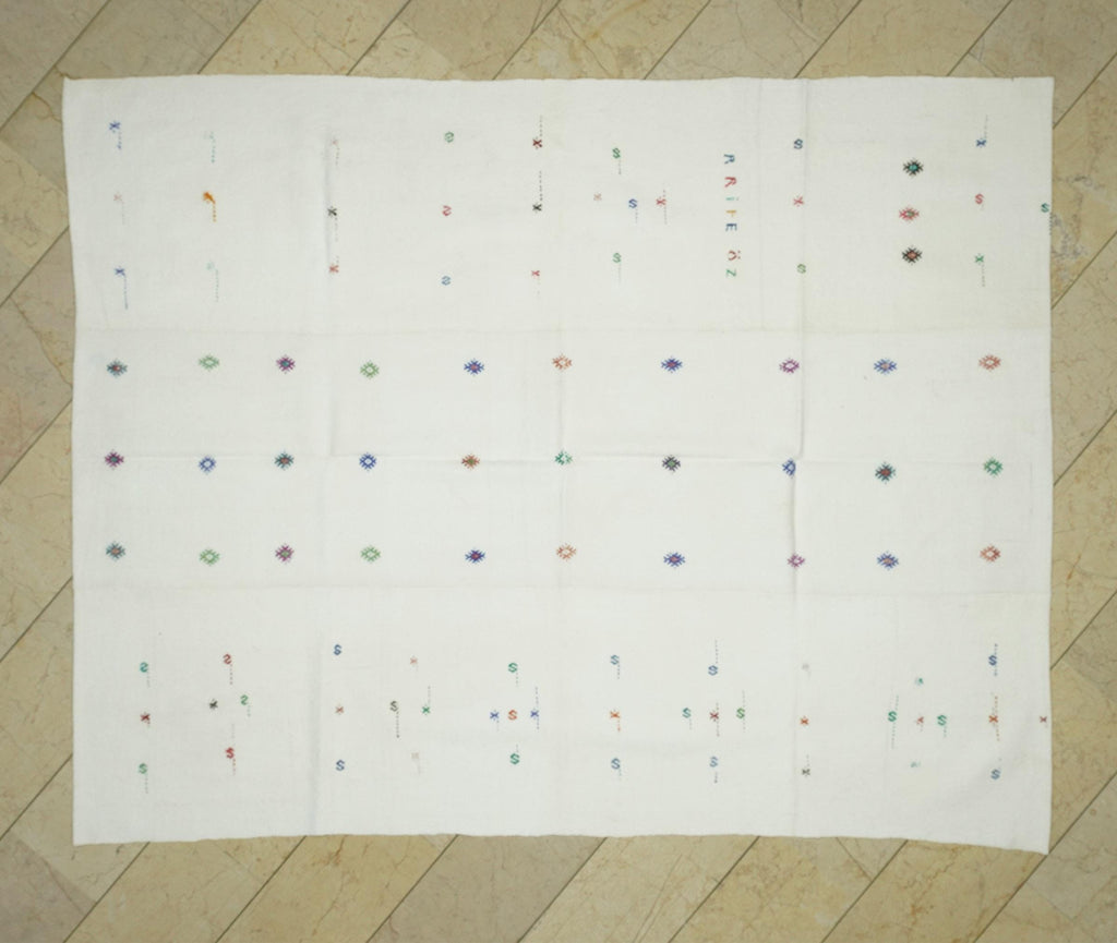 White Cotton Kilim Rug (6,7"x8,6" Feet): Mid Century Modern Turkish Woven Rugs