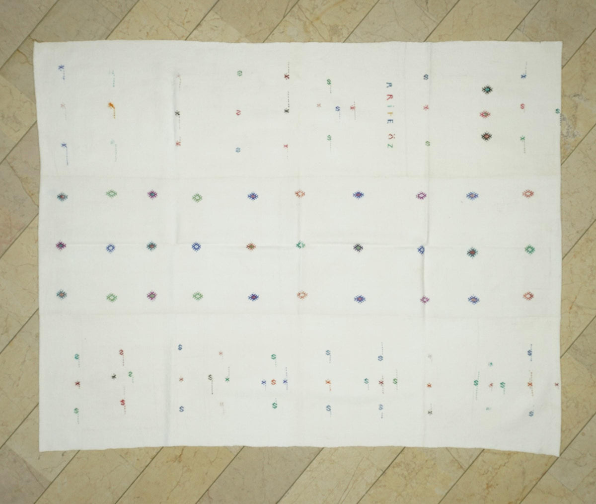 White Cotton Kilim Rug (6,7"x8,6" Feet): Mid Century Modern Turkish Woven Rugs