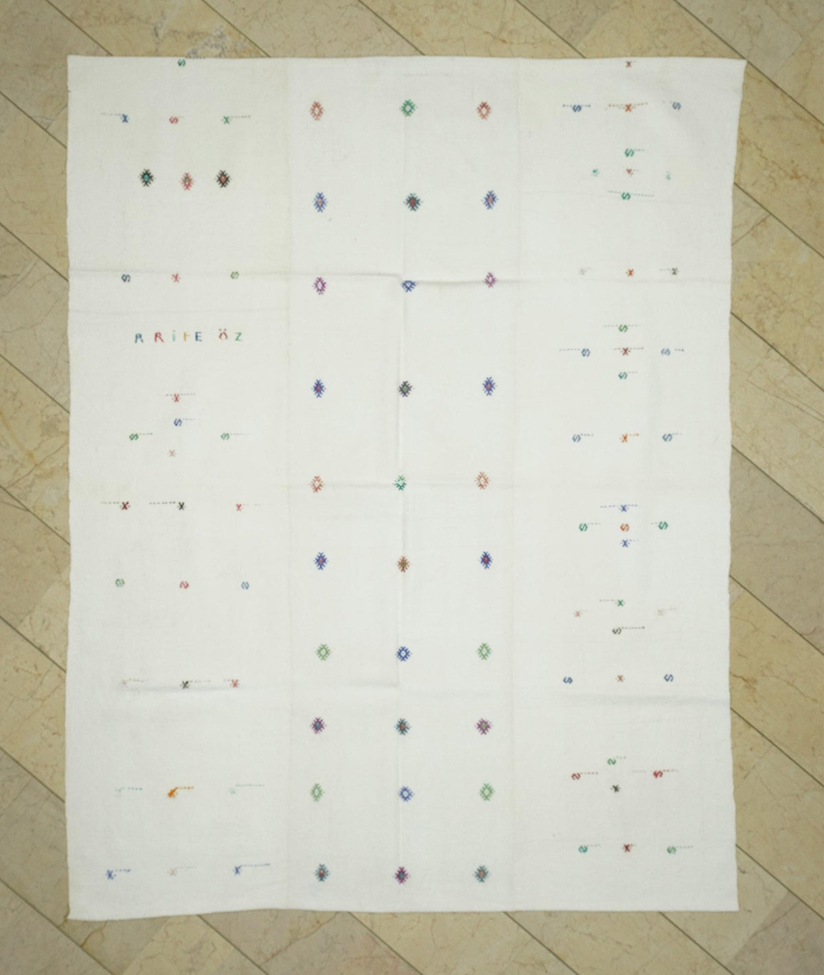 White Cotton Kilim Rug (6,7"x8,6" Feet): Mid Century Modern Turkish Woven Rugs