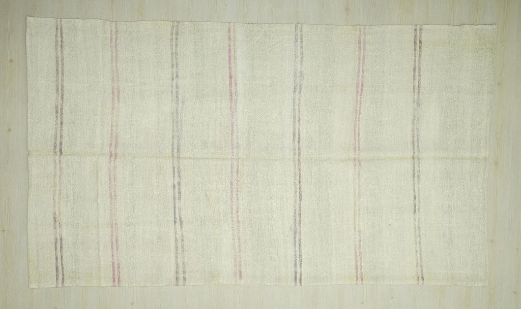 Eco-Friendly Handwoven Hemp Kilim Rug: Modern Turkish Broken Stripe Rugs, 7x11.8 Feet.