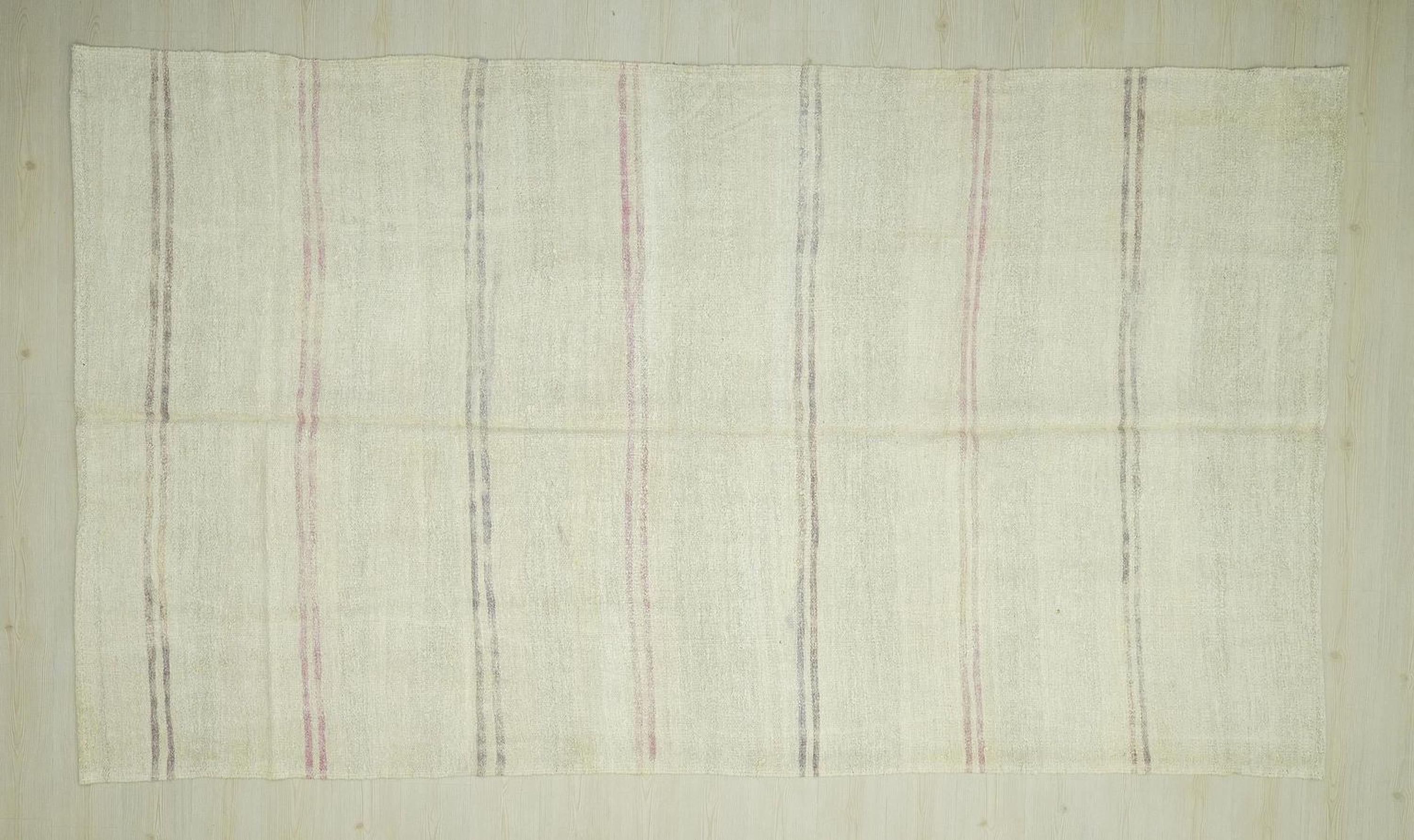 Eco-Friendly Handwoven Hemp Kilim Rug: Modern Turkish Broken Stripe Rugs, 7x11.8 Feet.