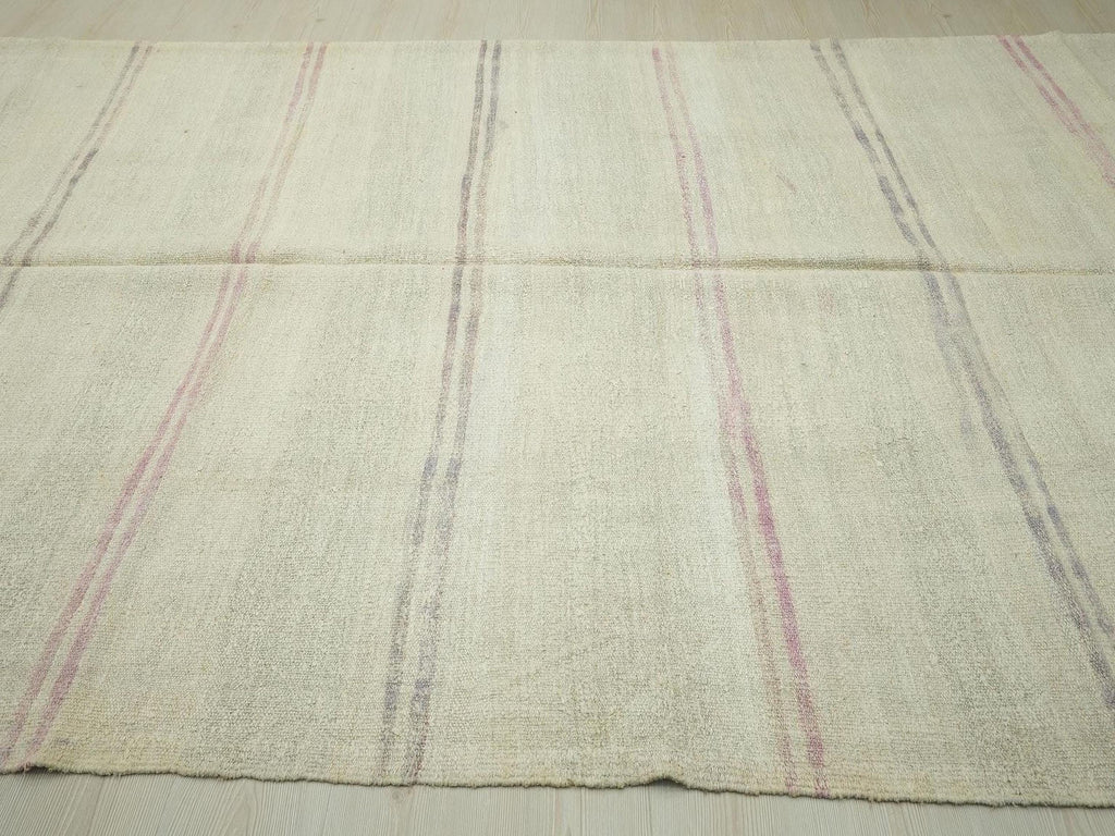 Eco-Friendly Handwoven Hemp Kilim Rug: Modern Turkish Broken Stripe Rugs, 7x11.8 Feet.
