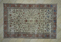 7x10 Vintage Oushak Rug: Blue & Beige Turkish Wool Carpet.