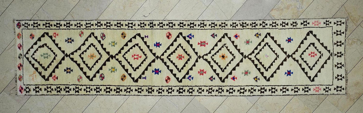 3x13 Neutral Color Turkish Wool Rug Runner: Long Hallway Decor Rugs.
