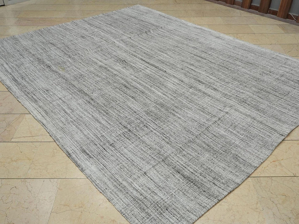 8x10 Primitive Decor Turkish Kilim Rug: Natural ivory Gray Flat Weave Rugs