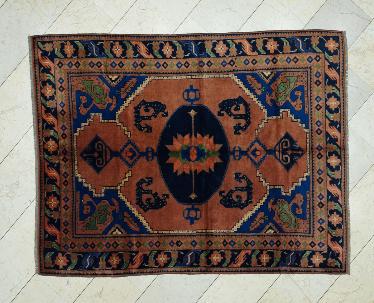 Terracotta Color Vintage Afghan Carpet Rug,5x6.5 Feet,Small Size Handmade Rugs.