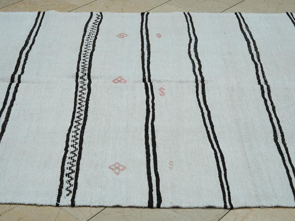 5x9 Hemp Kilim Rug: Dark Brown & White Stripe, Flat Weave Organic Area Rugs.